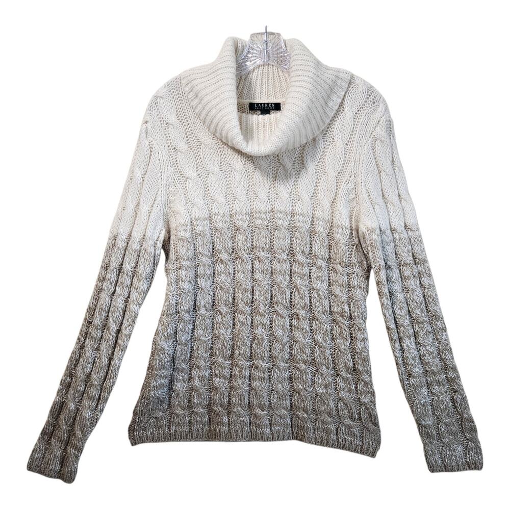 LAUREN RALPH LAUREN Women's XL Sweater Ombre Cream Beige Brown Mohair Blend 44"